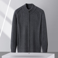 秋冬半高领羊毛拉链开衫男商务休闲加厚针织衫外套长袖毛衣