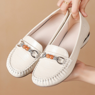 26新款牛皮软底舒适豆豆鞋女金属马衔扣一脚蹬休闲复古四季豆豆鞋_77