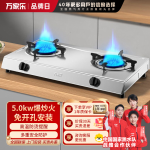 万家乐燃气灶具 5.0kW大火力液化气灶 不锈钢台灶煤气灶双灶具 家用台式燃气灶具JZY-ITB91液化气