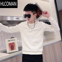 HLCOMAN圆领卫衣男新款潮牌ins字母浮雕修身休闲长袖t恤套头个性外套