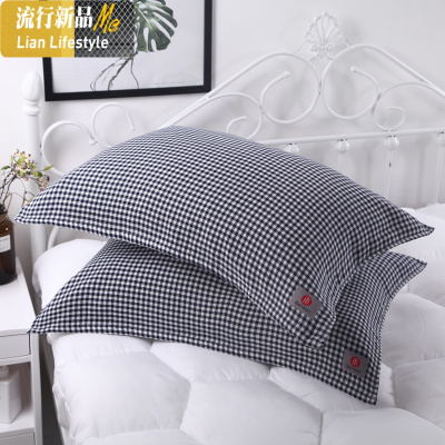 棉日式良品纱布枕巾一对成人加大学生柔软吸汗透气情侣格子 三维工匠
