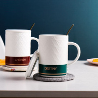 美帮汇北欧创意陶瓷马克杯子带盖勺牛奶咖啡杯简约文艺商务办公家用