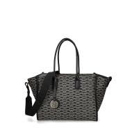 Emporio Armani女包黑色拼色提花logo立体剪裁可拆卸肩带手提单肩包
