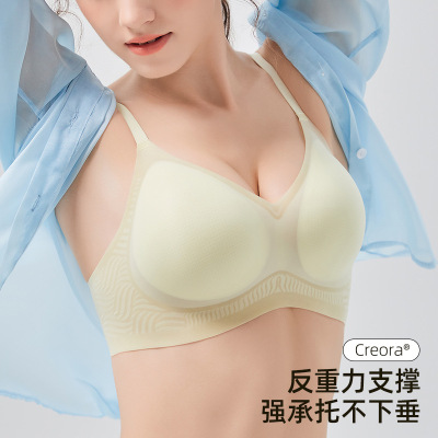夏季凉感奶嘴胶软支撑无痕内衣女超薄文胸聚拢小胸法式不跑杯胸罩