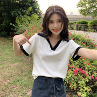 美式甜辣妹polo衫女夏季新款学生设计感修身显瘦网红撞色短袖T恤