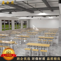 鑫金虎食堂餐桌椅组合可挂凳子餐桌椅公司员工快餐桌椅一桌六凳 1.6m