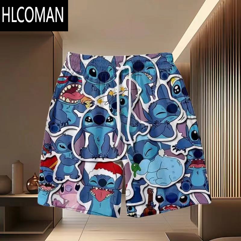 HLCOMAN甜美史迪仔外穿短裤男女沙滩裤情侣家具睡裤休闲学生篮球裤宽松裤