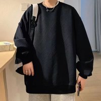 ThreeSons华夫格美式无帽卫衣男圆领秋冬新款宽松青少年长袖打底衫