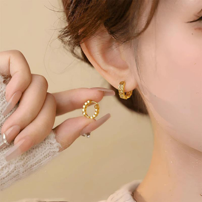 s925银钱多多钱币耳钉女耳扣小众设计感铜钱耳圈气质夸张个性耳饰送女朋友老婆情人节七夕生日礼物