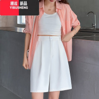 YIBUSHENG灰色西装短裤女薄款宽松休闲阔腿高腰a字阔腿裤显瘦五分裤中裤