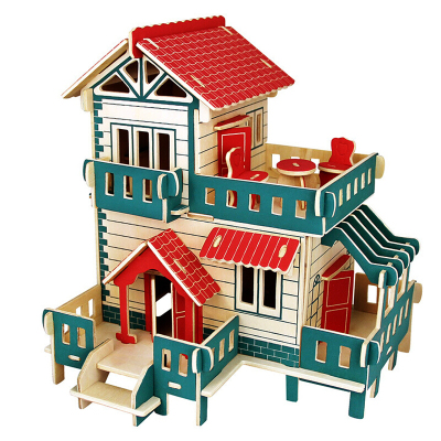 玩具木制3d立体拼图 拼装拼插房屋建筑模型 diy手工礼品积木小房子