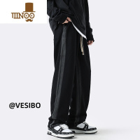 YANXU高街美式卫裤男夏季新款港风宽松休闲裤子潮牌简约百搭直筒黑色裤