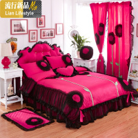 棉韩版田园蕾丝床裙四件套公主风蕾丝花边被套1.8m床罩床上用品 三维工匠