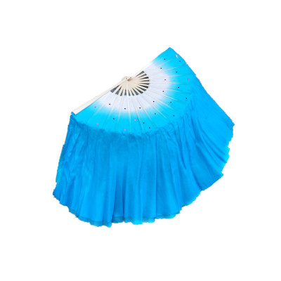 双面舞蹈扇子成人加长表演出海派秧歌扇子长绸扇彩色渐变扇跳舞扇三维工匠骨长33飘30湖蓝倒染右手