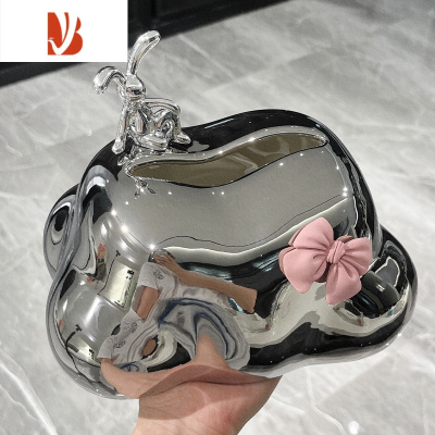 三维工匠轻奢陶瓷云朵纸巾盒客厅轻奢茶几摆件餐巾纸抽纸盒家用创意纸 银色陶瓷云朵纸巾盒+兔子(送蝴蝶结)