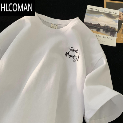 HLCOMAN刺绣t恤男夏季美式复古男款衣服半袖300g短袖