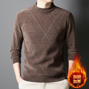 男式加绒上衣中年男士加厚打底衫圆领一体绒毛衣雪尼尔针织衫男装_241554