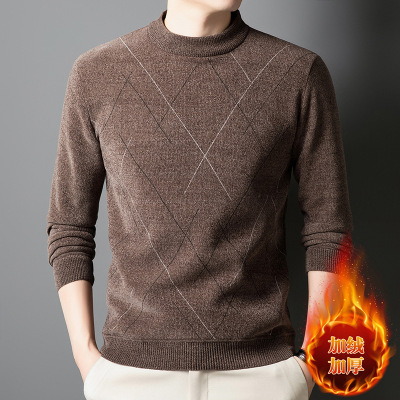 男式加绒上衣中年男士加厚打底衫圆领一体绒毛衣雪尼尔针织衫男装_241554