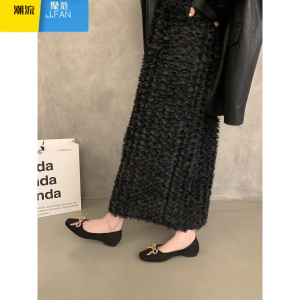 聚范晚风韩版配裙子水钻单鞋女鞋法式夏季新款瓢鞋平底鞋通勤黑色鞋子