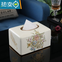 敬平抽纸盒客厅家用轻奢北欧纸巾盒美式创意餐巾盒欧式陶瓷纸抽盒 白色方形款(送底板)