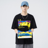 夏季潮牌男装重磅短袖T恤韩版ins笑脸烫画纯棉半袖圆领男士打底衫