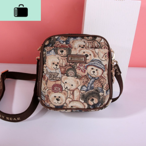 休闲斜挎小包小方包女包包 2020潮百搭女式可爱小熊布包NEW LAKE女斜挎包