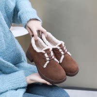 磨砂皮毛毛鞋冬季新款女休闲鞋百搭软底女粗跟乐福鞋保暖女鞋