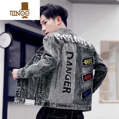 YANXU牛仔外套男韩版潮牌美式复古刺绣休闲高端夹克百搭男生上衣