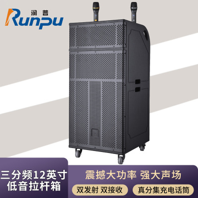 润普Runpu会议扩声拉杆音箱三分频12英寸低音野外作训户外扩音带话筒专业拉杆音响音箱RP-S-ZLG12
