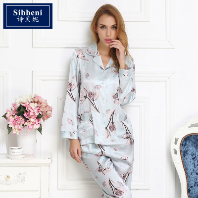 诗贝妮重磅真丝睡衣女100%桑蚕丝睡衣女19姆米长袖分体睡衣套装春秋丝绸家居服