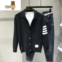 YANXU2023新款外套男韩版修身夹克青年翻领百搭针织秋装毛衣上衣