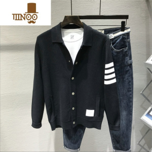 YANXU2023新款外套男韩版修身夹克青年翻领百搭针织秋装毛衣上衣