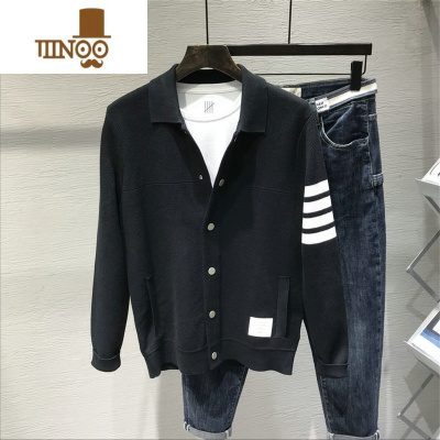 YANXU2023新款外套男韩版修身夹克青年翻领百搭针织秋装毛衣上衣