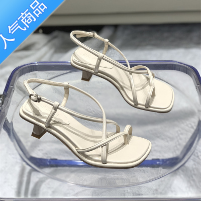 SUNTEK33小码凉鞋女2023夏季夹趾一字扣带细跟中跟仙女风高跟鞋露趾方头