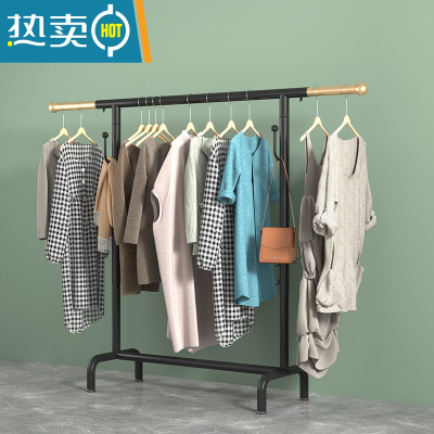 敬平加厚可伸缩升降晾衣架落地卧室宿舍学生凉晒衣杆折叠阳台服装架子 黑配金长80~150高180 中