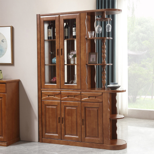 青木川 实木酒柜鞋柜一体靠墙客厅餐厅家用进门口入户玄关柜隔断柜门厅柜大户型两面带抽屉装饰柜间厅柜 简约现代中式 胡桃色【136x40x200cm】