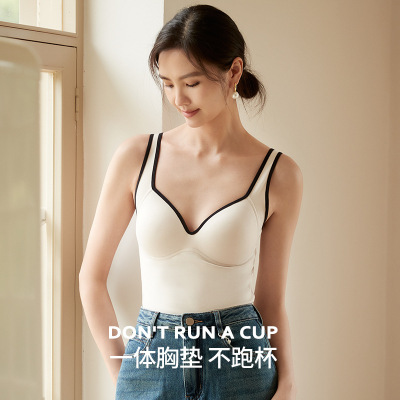 撞色包边保暖背心女带胸垫V领内搭可外穿无痕一体杯秋冬马甲