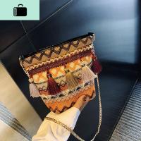 民族风编织个性百搭斜挎包女包单肩复古文艺迷你编包包韩版流苏NEW LAKE女士单肩包