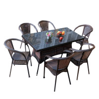 锦北 藤椅阳台桌椅庭院藤编椅子花园茶几藤椅组合 6椅+150全藤直角桌