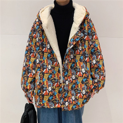 NEWLAKE冬季棉衣男港风潮流宽松加厚碎花卡通棉袄棉服韩版休闲羔绒外套棉衣