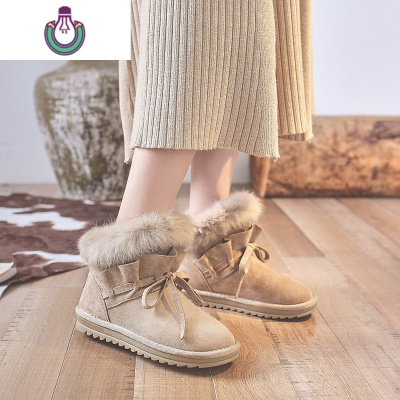 FISHBASKET雪地靴女一体2020新款冬季加绒棉鞋百搭厚底毛毛鞋女外穿靴子