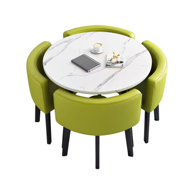 中豫鑫泽ZYXZ4100931 简约接待桌椅洽谈桌椅 一桌四椅 白石根圆浅绿皮椅