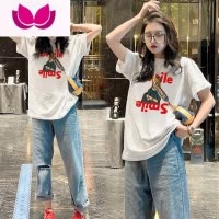 七斓美式短袖t恤女夏季正肩宽松胖mm甜辣设计感小众上衣