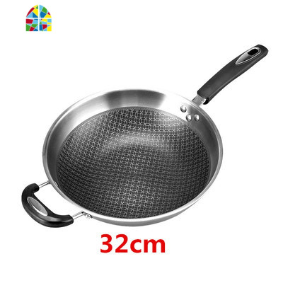 无油烟不粘锅炒锅304不锈钢家用多功能炒菜锅电磁炉燃气适用 FENGHOU 32cm(锅+盖子)