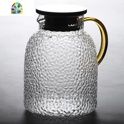 封后耐热玻璃冷水壶可高温凉水壶家用大容量水壶锤纹圆柱壶果汁壶1800 锤纹圆柱冷水壶1800ml+4*锤纹小雅杯350m