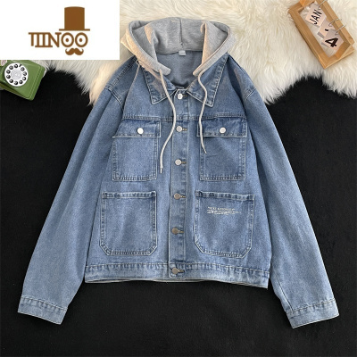 YANXU多口袋连帽牛仔外套男港风ins潮牌痞帅宽松百搭韩版工装夹克