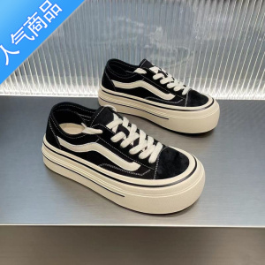 SUNTEK芭慕秀厚底帆布鞋女2023新款韩版百搭系带低帮休闲板鞋小白鞋