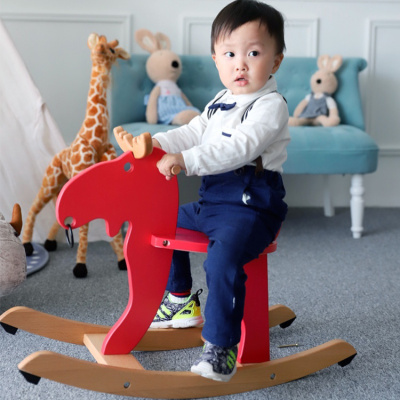 白色宜家简易小木马1-3岁大号儿童摇马实木幼儿宝宝摇椅木质玩具