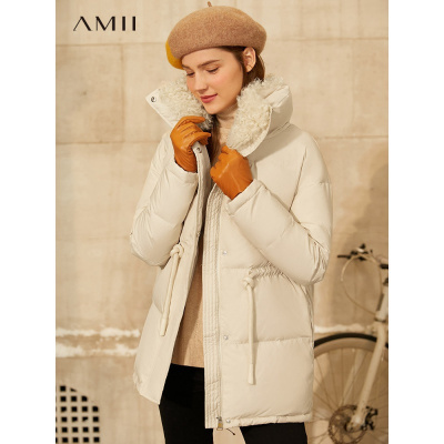 Amii极简温暖毛领90白鸭绒羽绒服2020冬新款收腰中长款加厚外套女