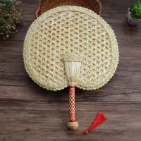 手工编织扇子老式大蒲扇夏季芭蕉麦秸编儿童随身古典中国风 三维工匠 蕾丝布边芭蕉